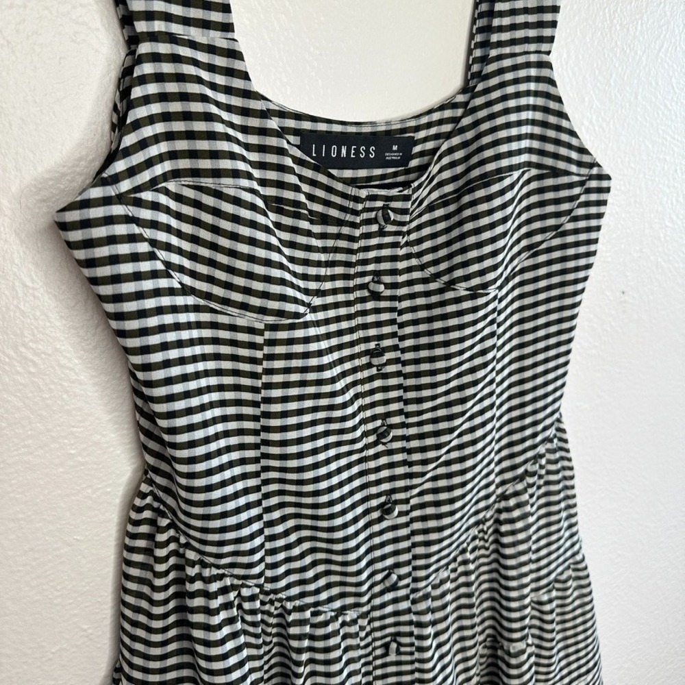 Lioness Winona Romper Black Check Gingham Bustier Button Front Tiered Ruffle M - Picture 6 of 12